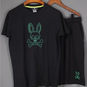 Psycho Bunny Black and Green T-Shirt and Shorts Set